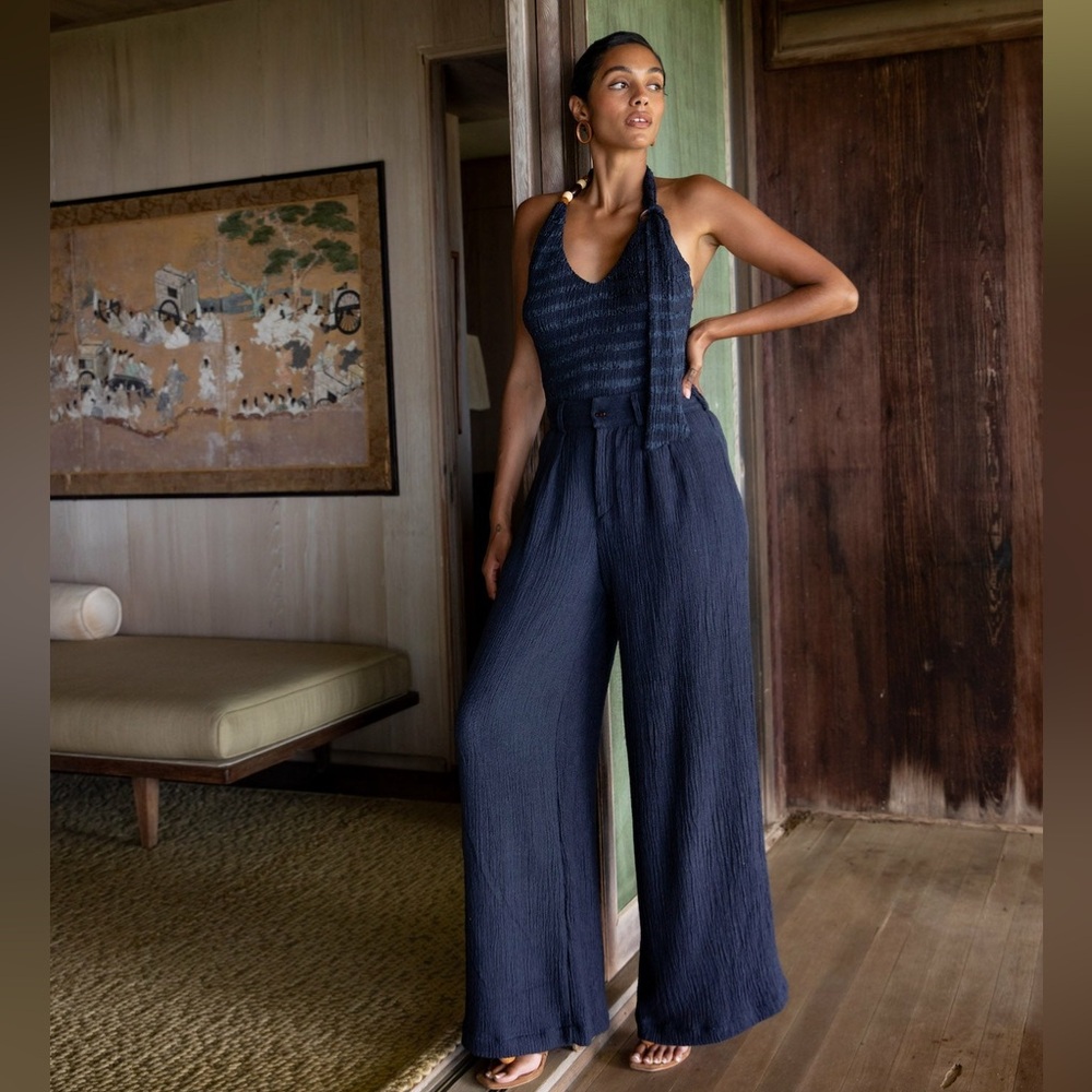 Sleeveless Wide-Leg Jumpsuit in Navy